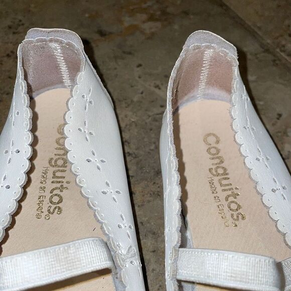 Conguitos White Washable Faux Leather Scallop Ballet Flat Shoes Girls Size EU 31 - Picture 7 of 12